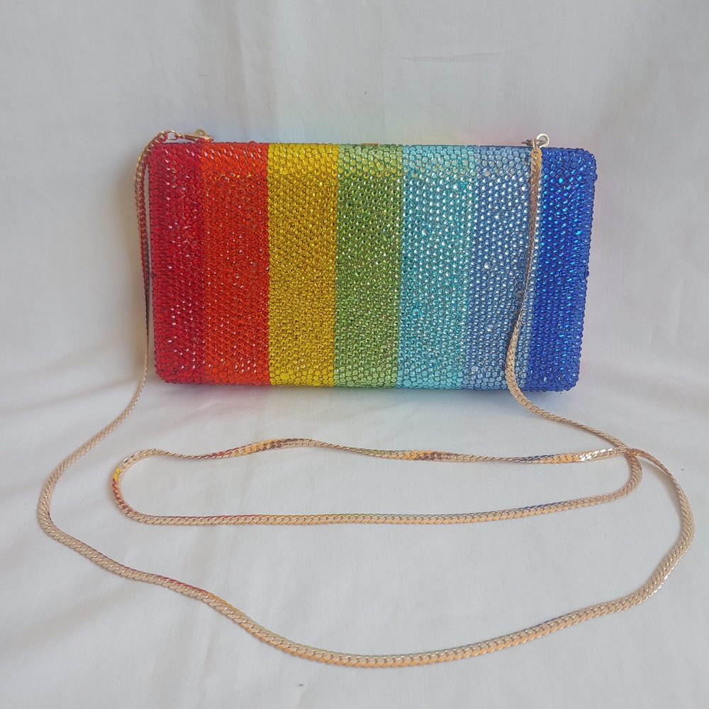 Swarovski Crystal Christal Couture Rainbow Take Me Everywhere Clutch Gold Chain